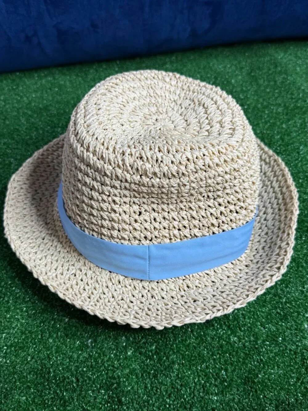 Dolce & Gabbana Natural Straw Hat with Light Blue Band